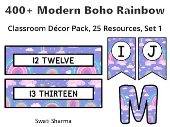 400+ Modern Boho Rainbow Classroom Décor Pack #461, 25 Resources, Set 1, Printa