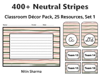 400+ Neutral Stripes Classroom Décor Pack #311, 25 Resources, Set 1, Ready To P