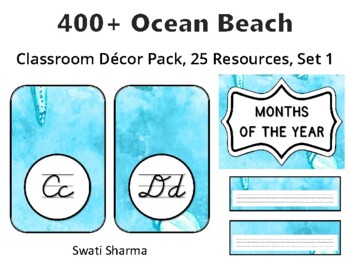 400+ Ocean Beach Classroom Décor Pack #276, 25 Resources, Set 1Sheet Size: 8.