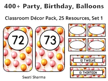 400+ Party Birthday Balloons Classroom Décor Pack #483, 25 Resources, Set 1,