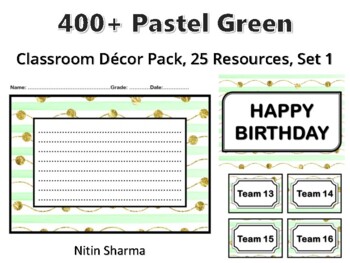 400+ Pastel Green Classroom Décor Pack #576, 25 Resources, Set 1, Ready To Prin