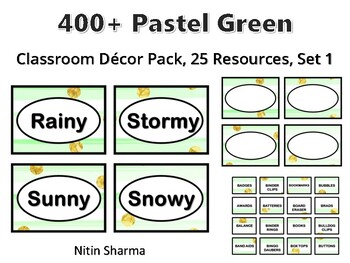 400+ Pastel Green Classroom Décor Pack #577, 25 Resources, Set 1, Ready To Prin