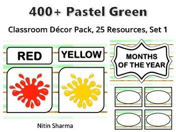 400+ Pastel Green Classroom Décor Pack #578, 25 Resources, Set 1, Ready To Prin