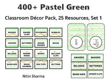 400+ Pastel Green Classroom Décor Pack #579, 25 Resources, Set 1, Ready To Prin