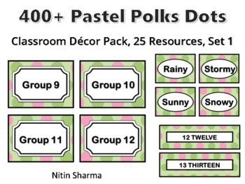 400+ Pastel Polks Dots Classroom Décor Pack #584, 25 Resources, Set 1, Ready To