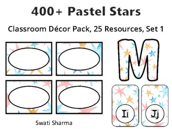 400+ Pastel Stars Classroom Décor Pack #426, 25 Resources, Set 1Sheet Size: 8