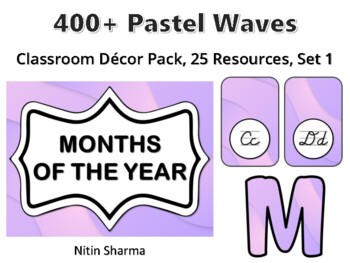 400+ Pastel Waves Classroom Décor Pack #638, 25 Resources, Set 1, Ready To Prin