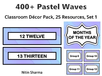 400+ Pastel Waves Classroom Décor Pack #640, 25 Resources, Set 1, Ready To Prin