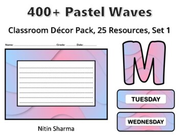 400+ Pastel Waves Classroom Décor Pack #643, 25 Resources, Set 1, Ready To Prin