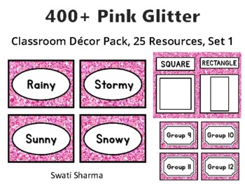 400+ Pink Glitter Classroom Décor Pack #422, 25 Resources, Set 1, PrintablesS
