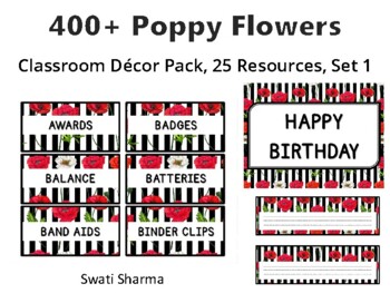 400+ Poppy Flowers Classroom Décor Pack #466, 25 Resources, Set 1, Printables