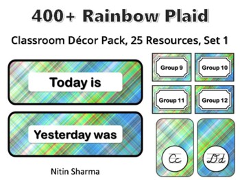 400+ Rainbow Plaid Classroom Décor Pack #648, 25 Resources, Set 1, Ready To Pri