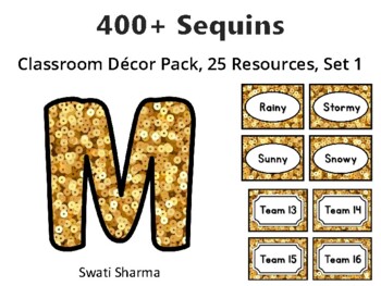 400+ Sequins Classroom Décor Pack #595, 25 Resources, Set 1, Printables
