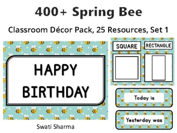 400+ Spring Bee Classroom Décor Pack #353, 25 Resources, Set 1Sheet Size: 8.5
