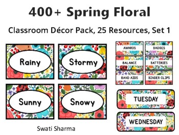 400+ Spring Floral Classroom Décor Pack #350, 25 Resources, Set 1Sheet Size: