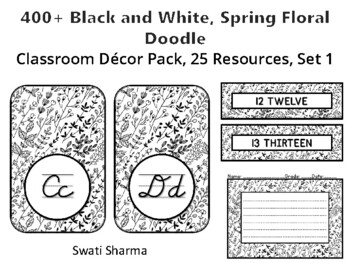 400+ Spring Floral Doodle Classroom Décor Pack #386, 25 Resources, Set 1Sheet