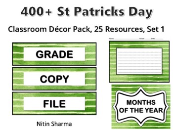 400+ St Patricks Day Classroom Décor Pack #480, 25 Resources, Set 1, Ready To P