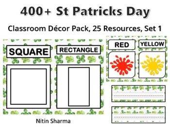 400+ St Patricks Day Classroom Décor Pack #488, 25 Resources, Set 1, Ready To P