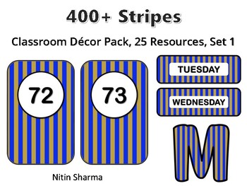 400+ Stripes Classroom Décor Pack #337, 25 Resources, Set 1, Ready To Print Dec