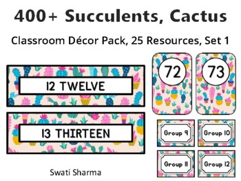 400+ Succulents Cactus Classroom Décor Pack #478, 25 Resources, Set 1, Printabl