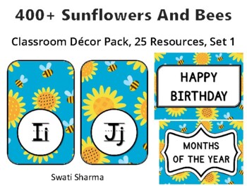 400+ Sunflowers And Bees Classroom Décor Pack #357, 25 Resources, Set 1Sheet