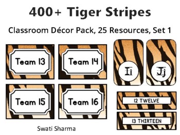 400+ Tiger Stripes Classroom Décor Pack #304, 25 Resources, Set 1Sheet Size:
