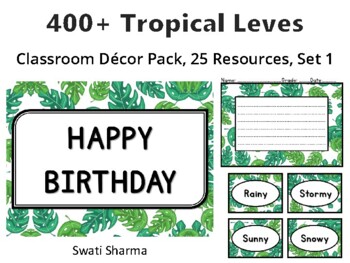 400+ Tropical Leves Classroom Décor Pack #323, 25 Resources, Set 1 Sheet Size