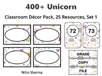 400+ Unicorn Classroom Décor Pack #437, 25 Resources, Set 1, Ready To Print Dec