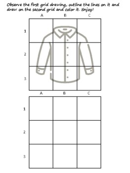 44 Clothes Easy Grid Drawing Activities, Clothes Art Sub Plan, Grid Art
