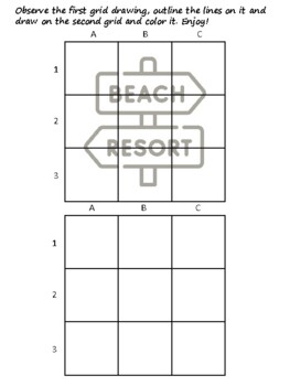 46 Beach Resort Easy Grid Drawing Activities, Beach Resort Art