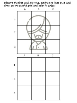 46 India Easy Grid Drawing Activities, India Art Sub Plan, Grid Art