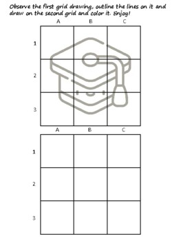 49 Graduation Easy Grid Drawing Activities, Graduation Art Sub Plan, Grid Art