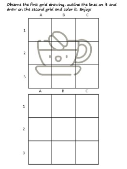 50 Coffee Shop Easy Grid Drawing Activities, Coffee Shop Art