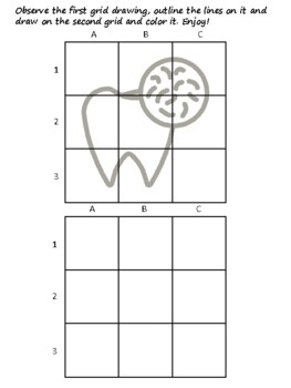 50 Dental Easy Grid Drawing Activities, Dental Art Sub Plan, Grid Art