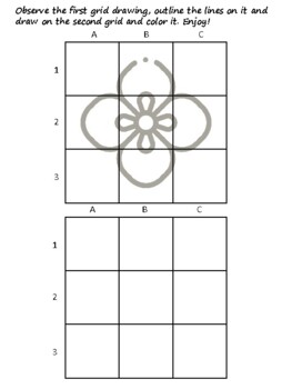 50 Flowers Easy Grid Drawing Activities, Flowers Art Sub Plan, Grid Art