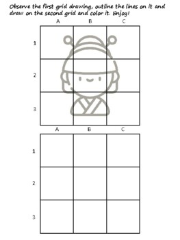 50 Japan Easy Grid Drawing Activities, Japan Art Sub Plan, Grid Art