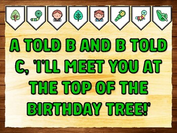 A TOLD B AND B TOLD C, 'I'LL MEET YOU AT THE TOP OF THE BIRTHDAY TREE!' Cater