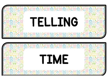 Back To School Clock Labels for Telling Time #104Sheet Size: 8.5 by 11 inch