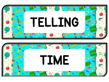 Back To School Clock Labels for Telling Time #109Sheet Size: 8.5 by 11 inch