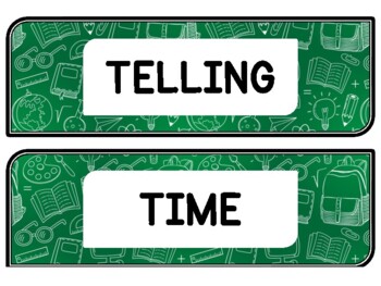 Back To School Clock Labels for Telling Time #122Sheet Size: 8.5 by 11 inch