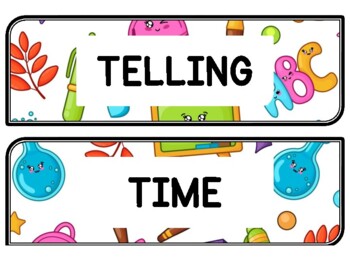 Back To School Clock Labels for Telling Time #21Sheet Size: 8.5 by 11 inch