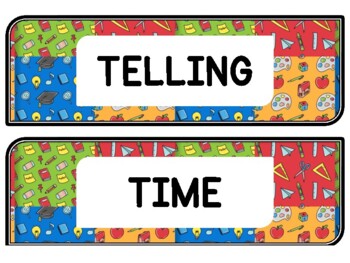 Back To School Clock Labels for Telling Time #31Sheet Size: 8.5 by 11 inch