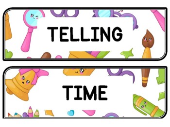 Back To School Clock Labels for Telling Time #3Sheet Size: 8.5 by 11 inch