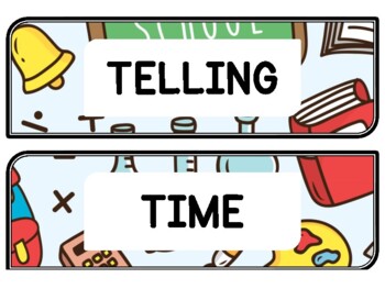 Back To School Clock Labels for Telling Time #48Sheet Size: 8.5 by 11 inch