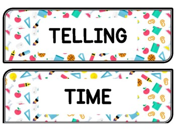 Back To School Clock Labels for Telling Time #87Sheet Size: 8.5 by 11 inch