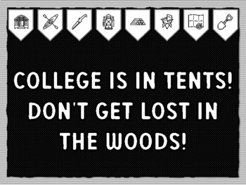 COLLEGE IS IN TENTS! DON'T GET LOST IN THE WOODS! Camping Theme Bulletin Boar