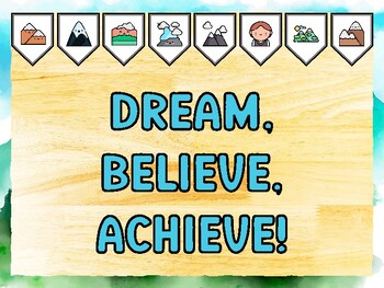 DREAM, BELIEVE, ACHIEVE! Mountain Bulletin Board Kit