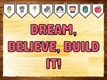 DREAM, BELIEVE, BUILD IT! Motivational Printable Bulletin Board Kit & Door Dé