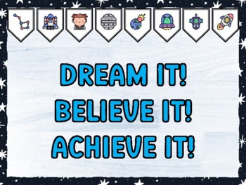 DREAM IT! BELIEVE IT! ACHIEVE IT! Galaxy Bulletin Board Kit & Door Décor
