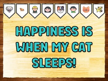 HAPPINESS IS WHEN MY CAT SLEEPS! Cat Printable Bulletin Board Kit & Door Déco